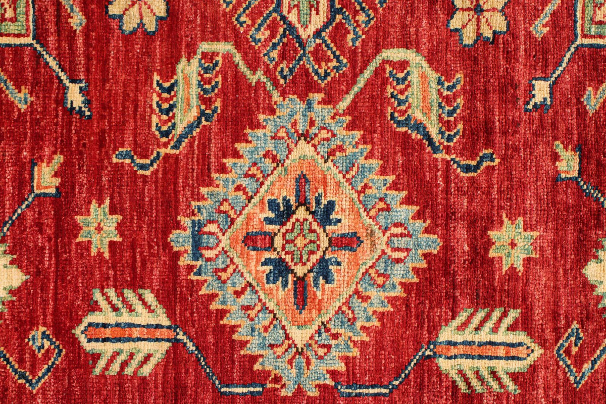 6x8 Red and Ivory Kazak Tribal Rug