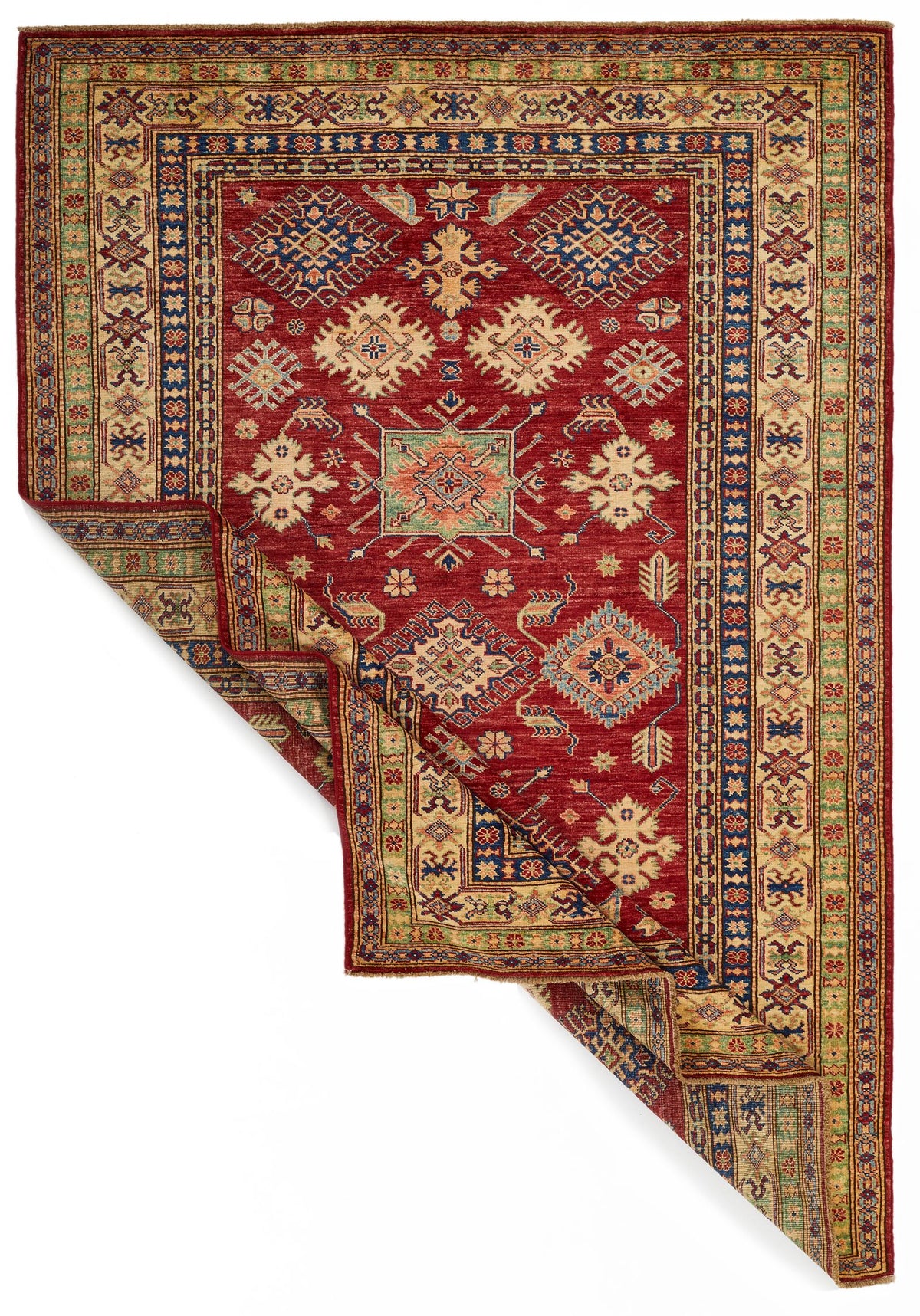6x8 Red and Ivory Kazak Tribal Rug