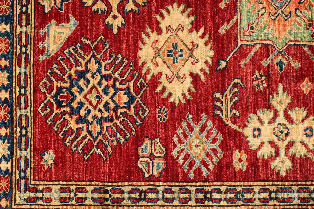 6x8 Red and Ivory Kazak Tribal Rug