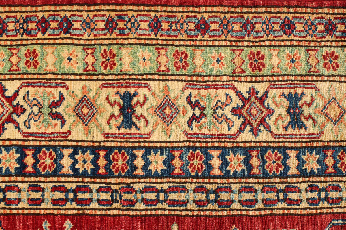 6x8 Red and Ivory Kazak Tribal Rug