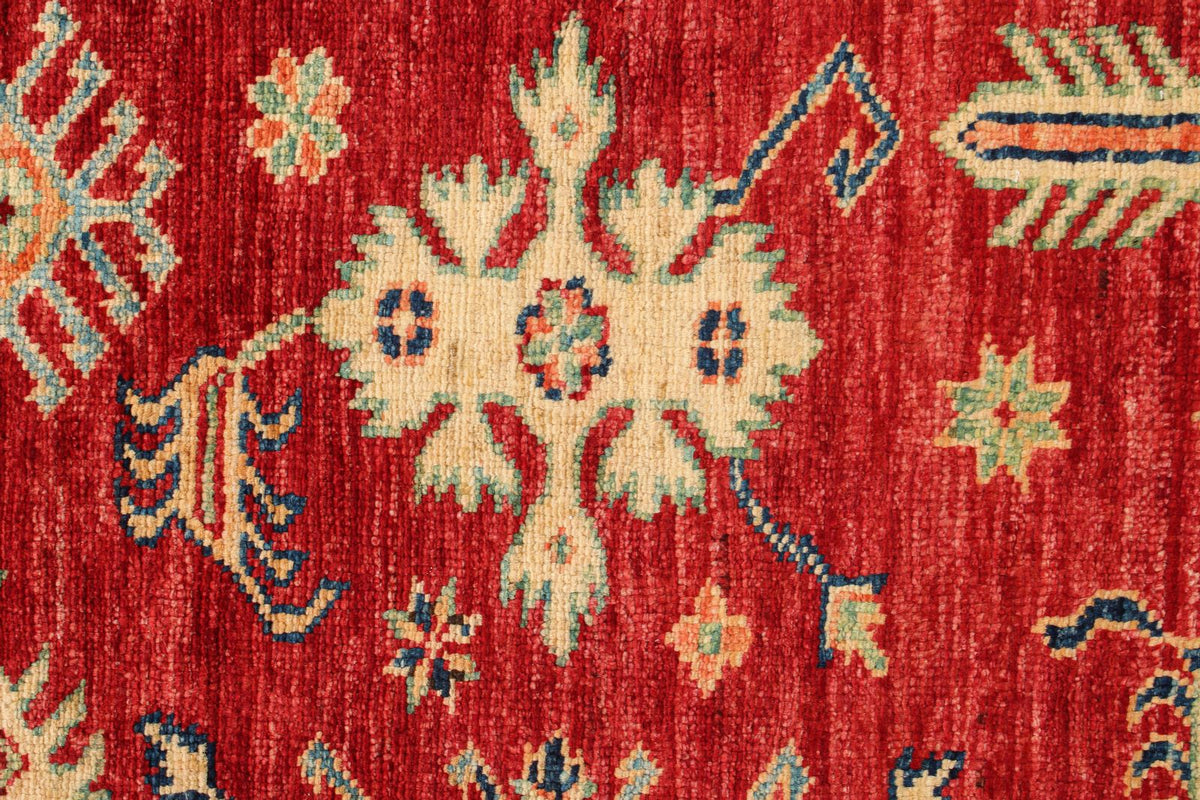 6x8 Red and Ivory Kazak Tribal Rug