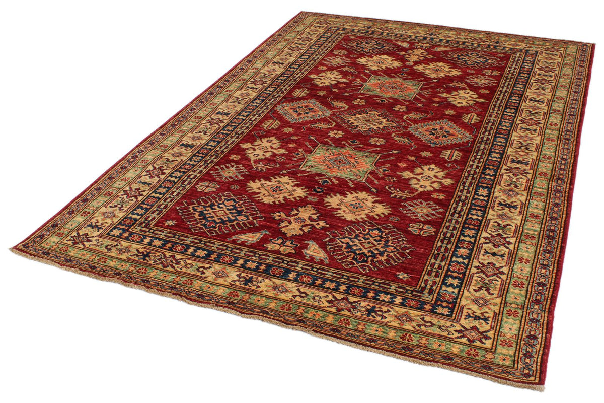 6x8 Red and Ivory Kazak Tribal Rug