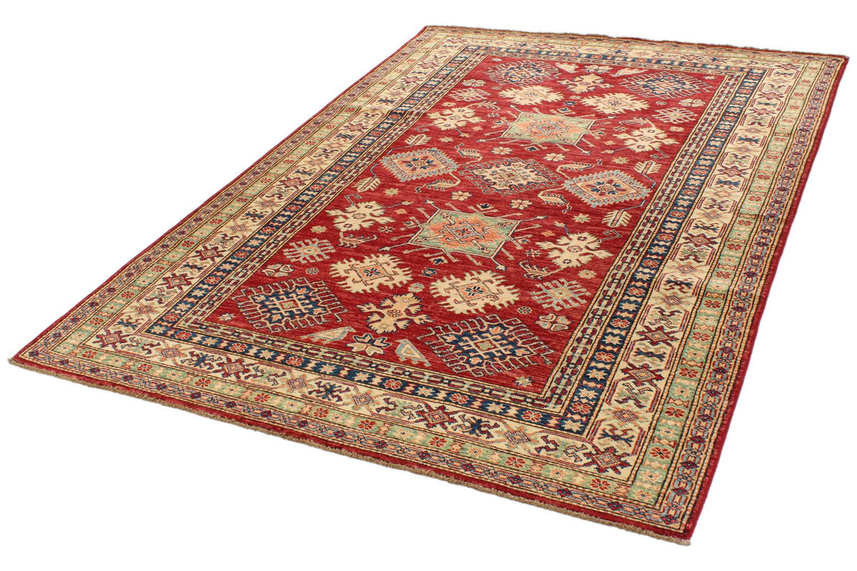 6x8 Red and Ivory Kazak Tribal Rug
