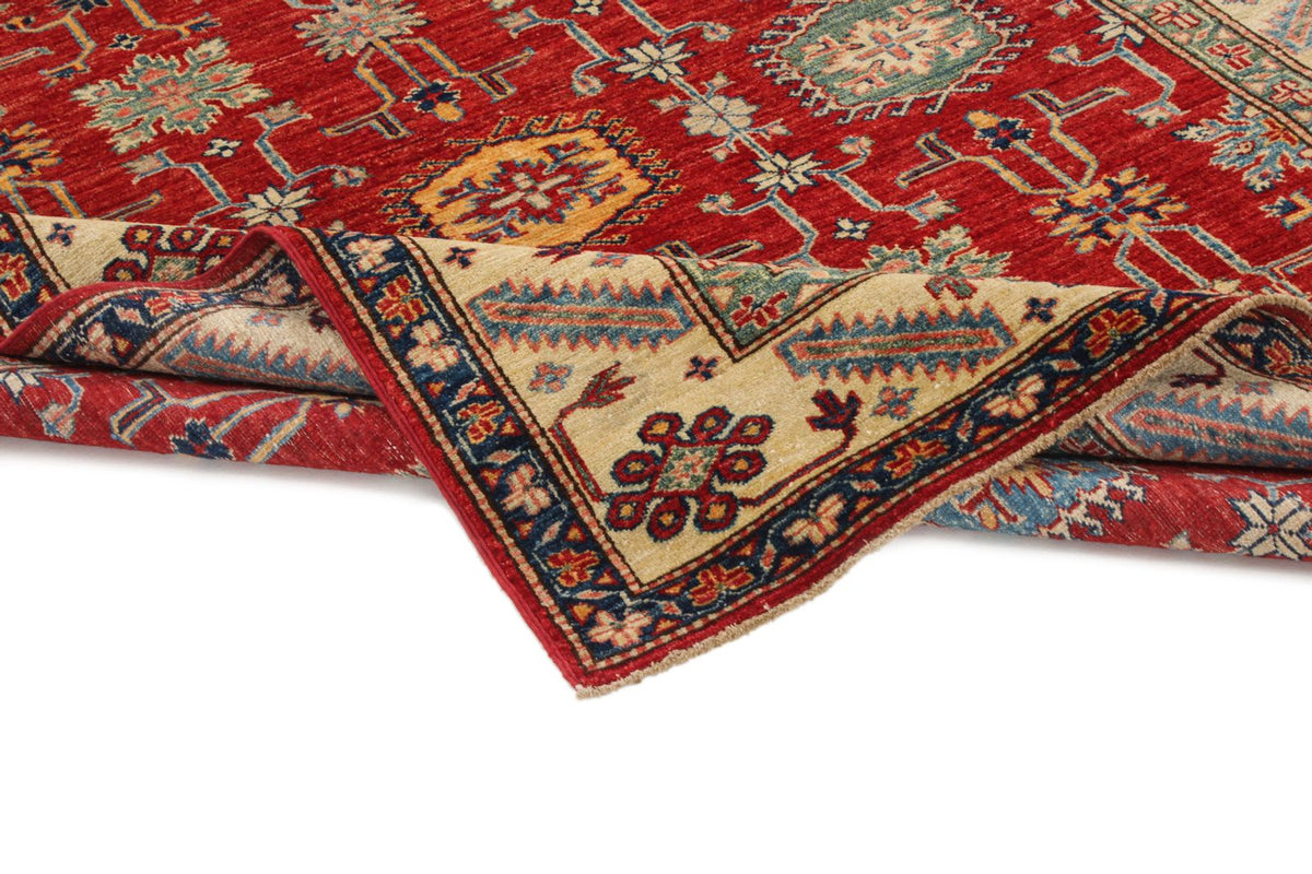 6x8 Red and Ivory Kazak Tribal Rug