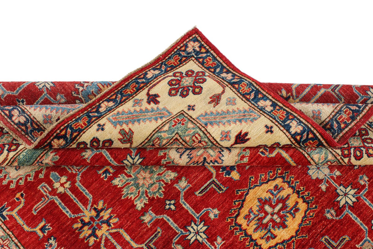 6x8 Red and Ivory Kazak Tribal Rug