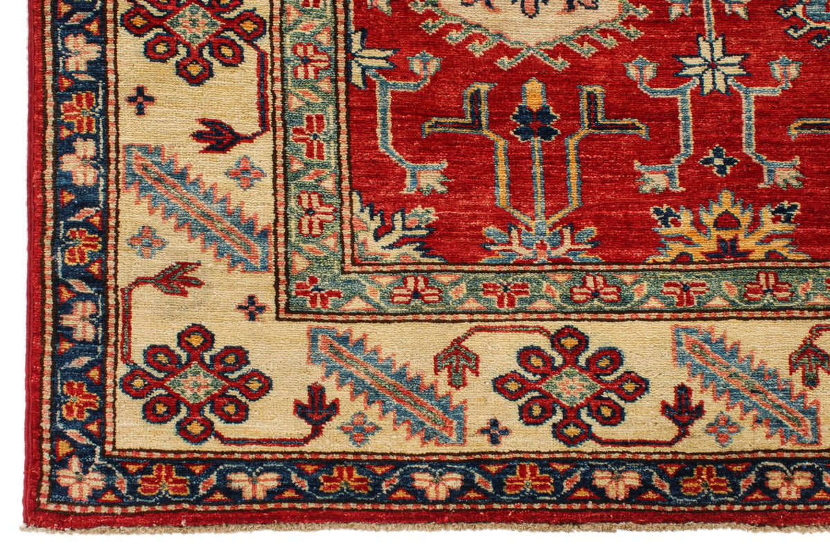 6x8 Red and Ivory Kazak Tribal Rug