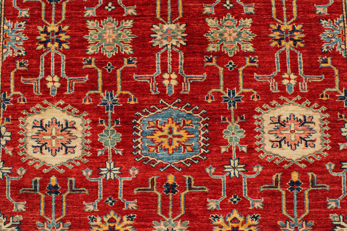 6x8 Red and Ivory Kazak Tribal Rug