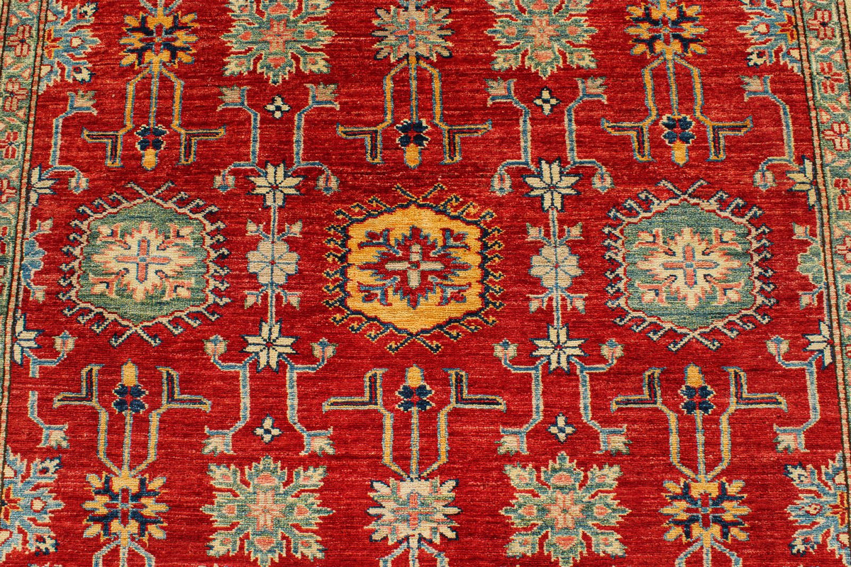 6x8 Red and Ivory Kazak Tribal Rug