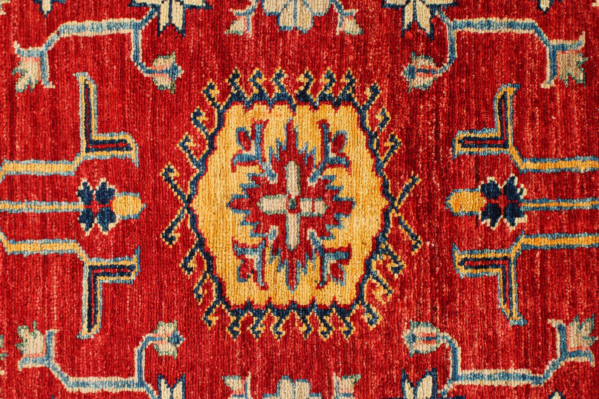6x8 Red and Ivory Kazak Tribal Rug