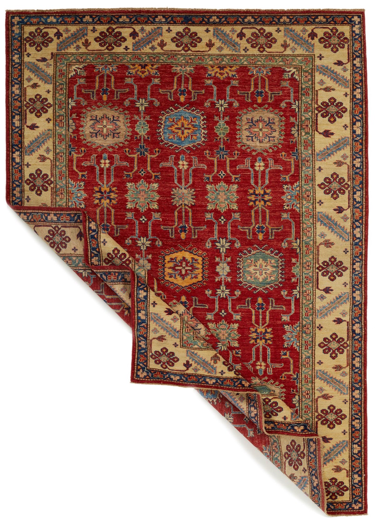 6x8 Red and Ivory Kazak Tribal Rug