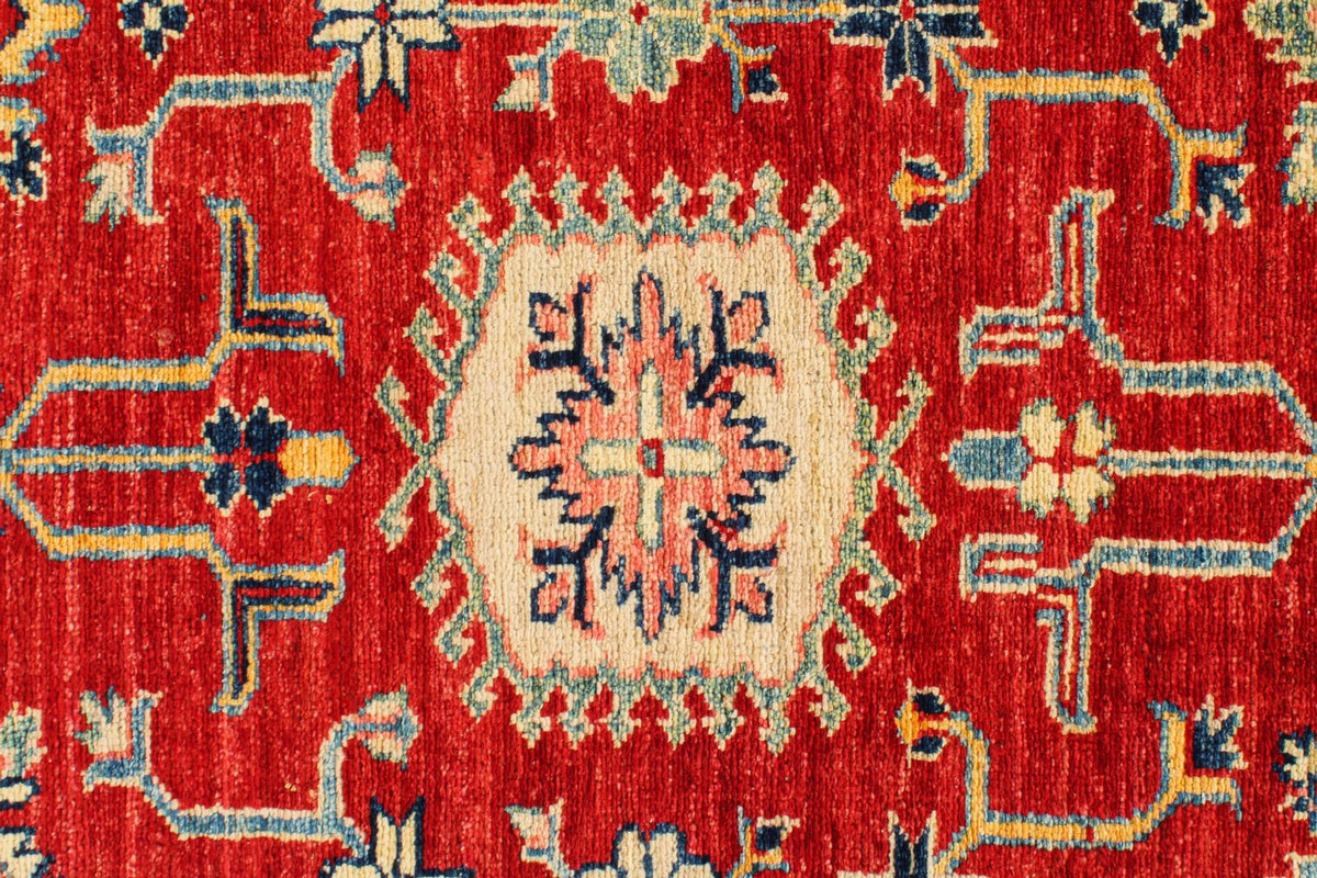 6x8 Red and Ivory Kazak Tribal Rug