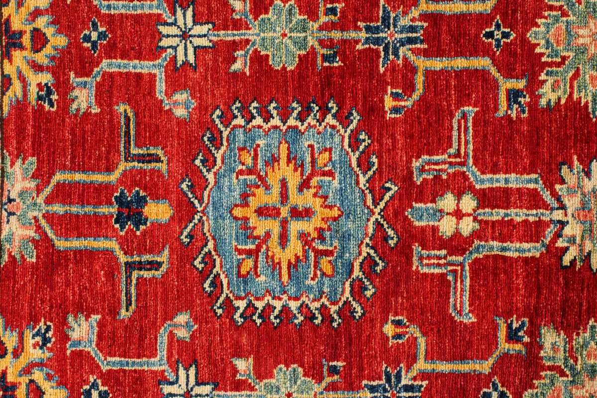 6x8 Red and Ivory Kazak Tribal Rug