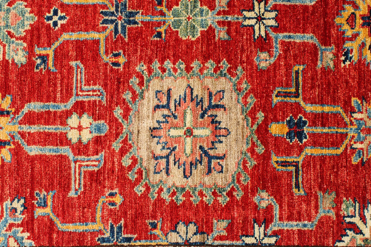 6x8 Red and Ivory Kazak Tribal Rug