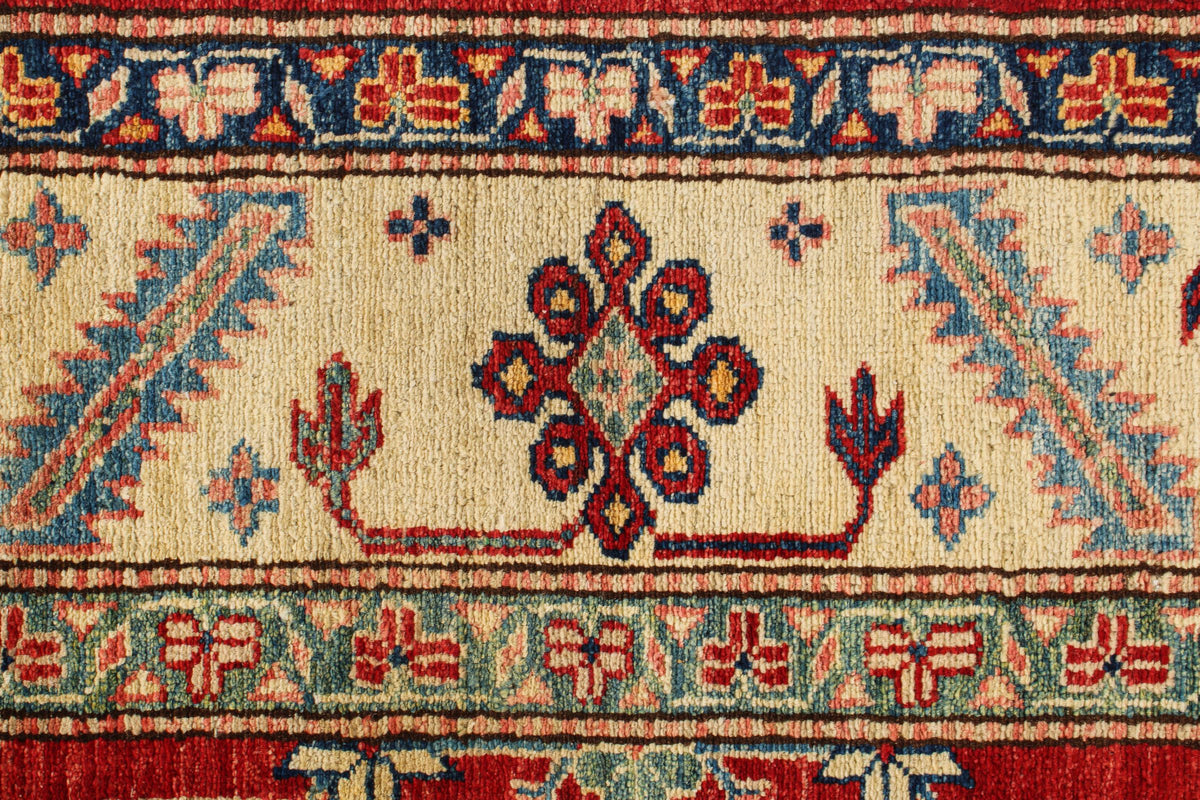 6x8 Red and Ivory Kazak Tribal Rug