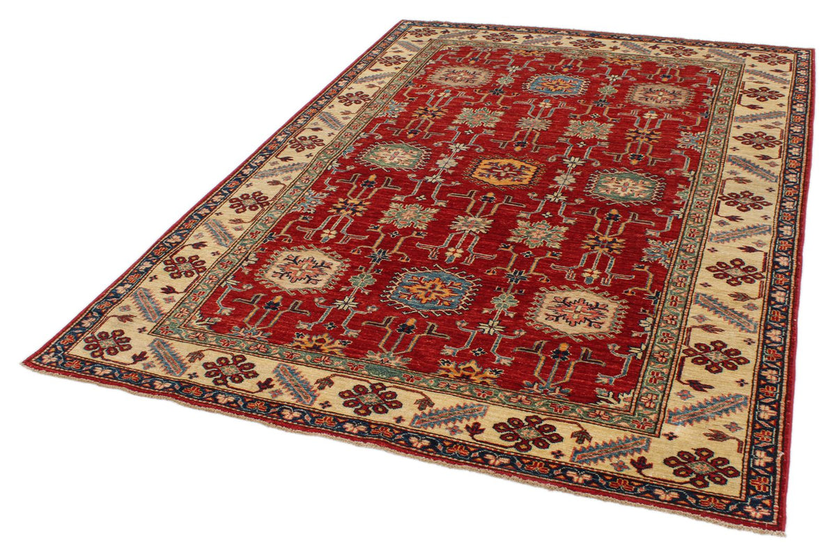 6x8 Red and Ivory Kazak Tribal Rug