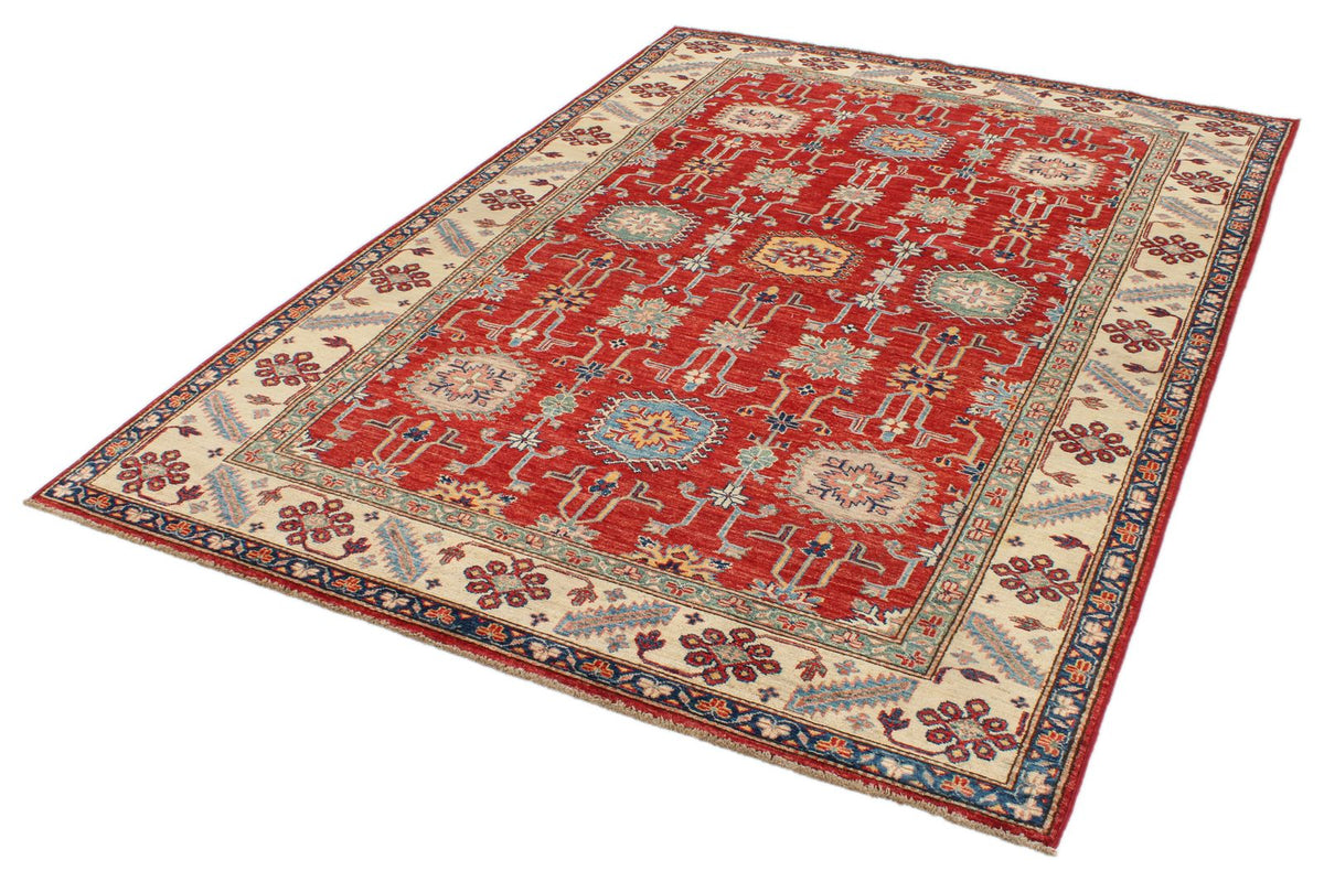 6x8 Red and Ivory Kazak Tribal Rug