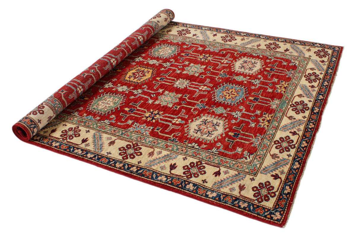 6x8 Red and Ivory Kazak Tribal Rug