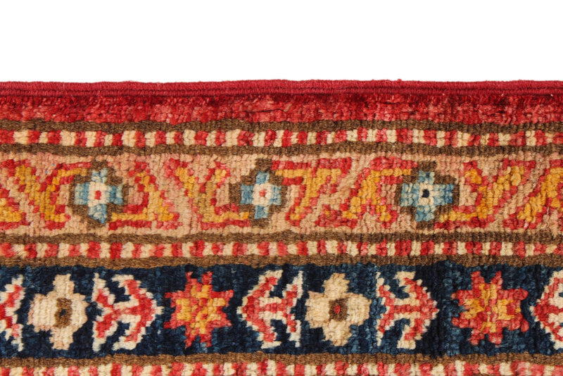 6x8 Red and Ivory Kazak Tribal Rug