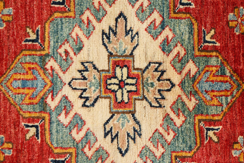 6x8 Red and Ivory Kazak Tribal Rug