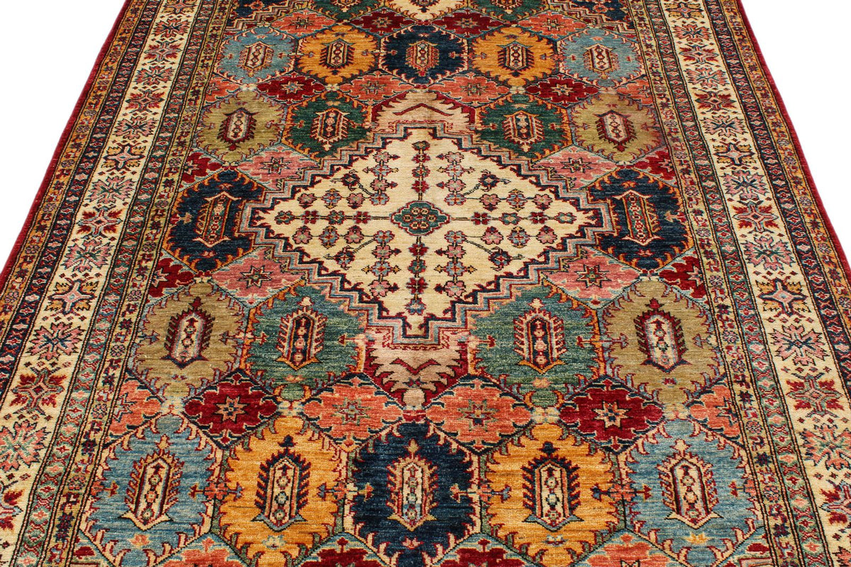 6x9 Red and Ivory Kazak Tribal Rug