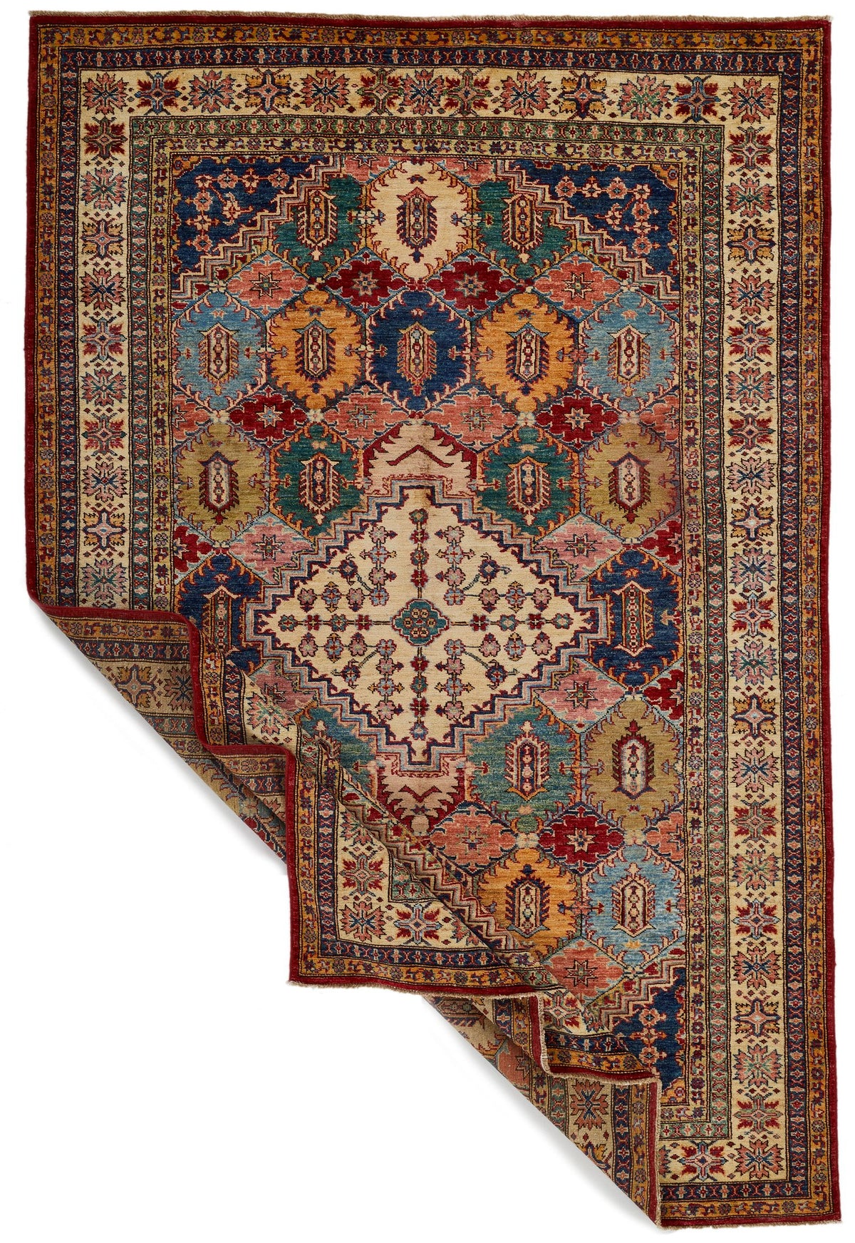 6x9 Red and Ivory Kazak Tribal Rug