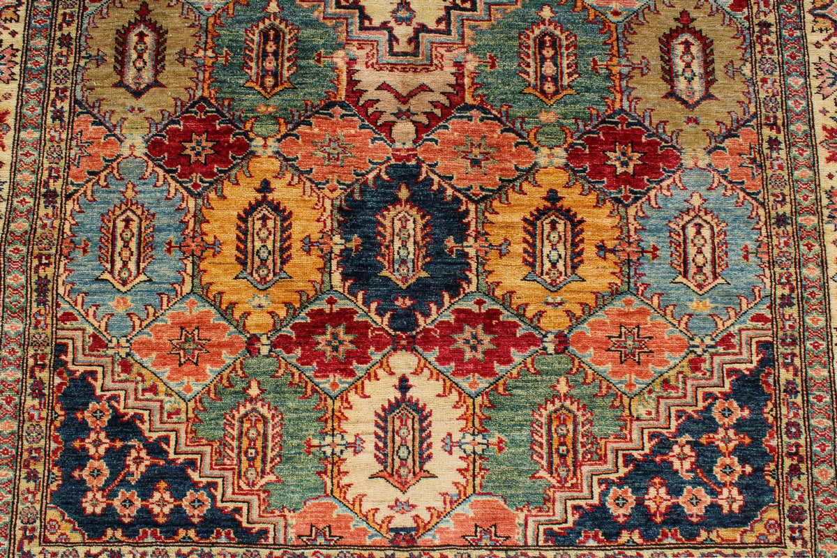 6x9 Red and Ivory Kazak Tribal Rug