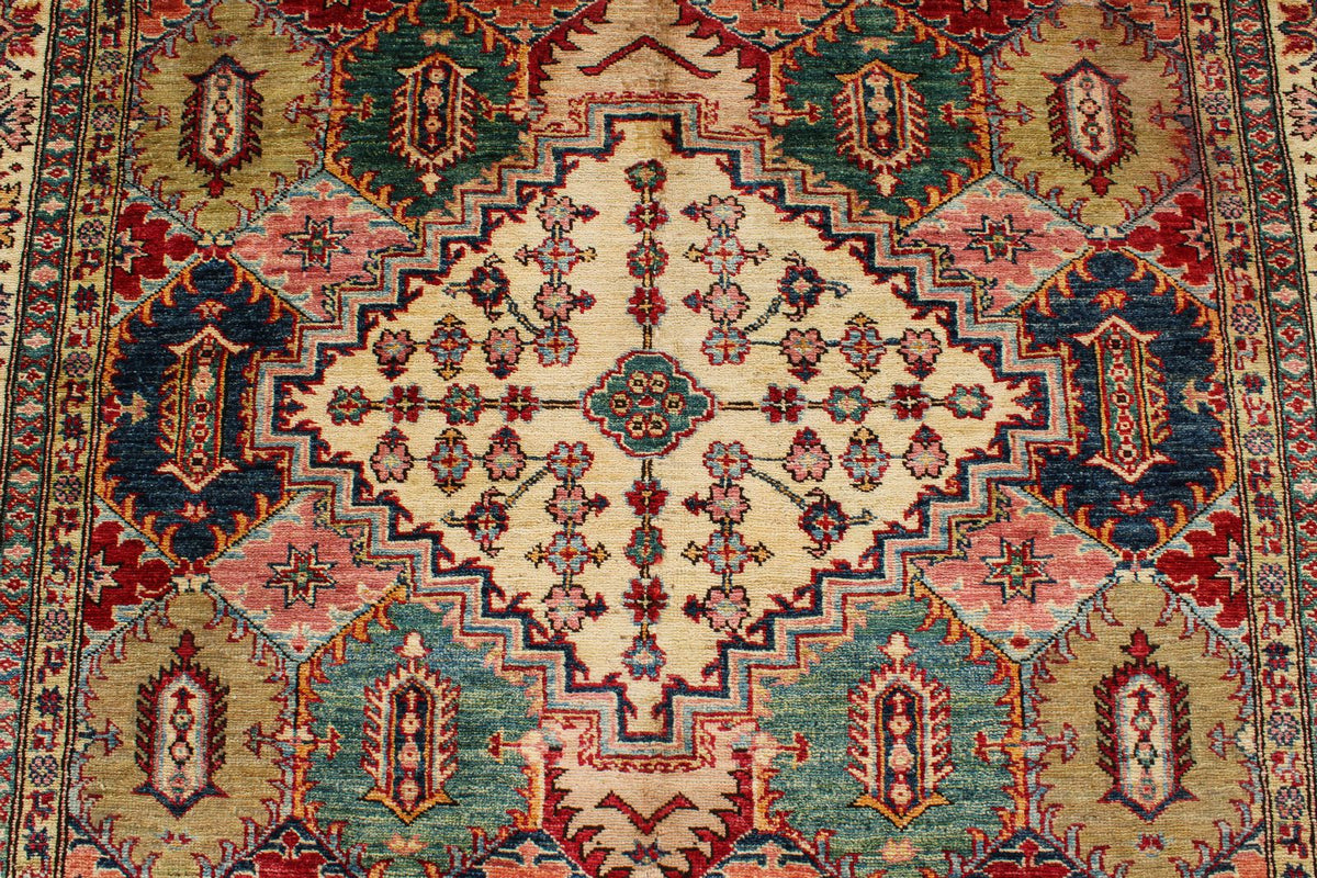 6x9 Red and Ivory Kazak Tribal Rug