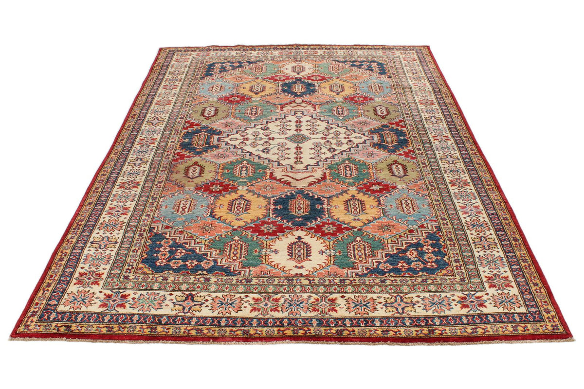 6x9 Red and Ivory Kazak Tribal Rug