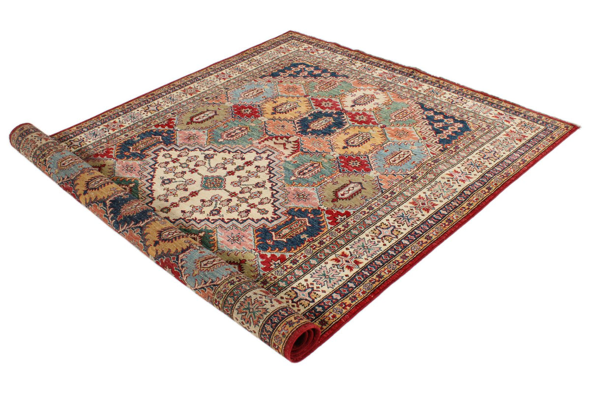 6x9 Red and Ivory Kazak Tribal Rug