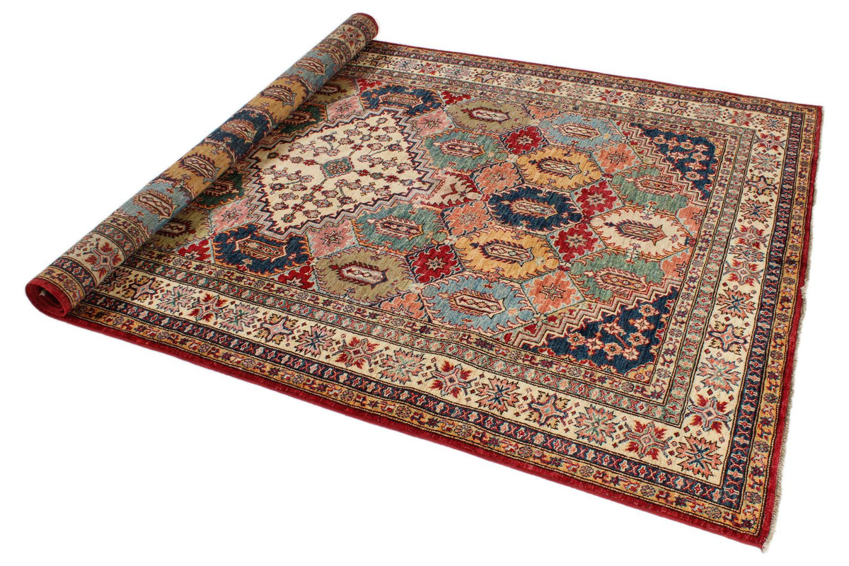 6x9 Red and Ivory Kazak Tribal Rug