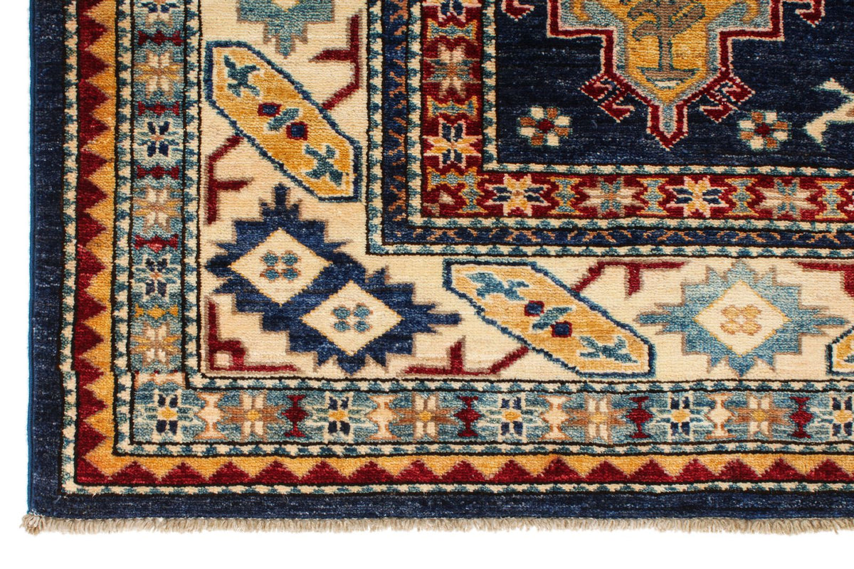 6x9 Navy and Ivory Kazak Tribal Rug