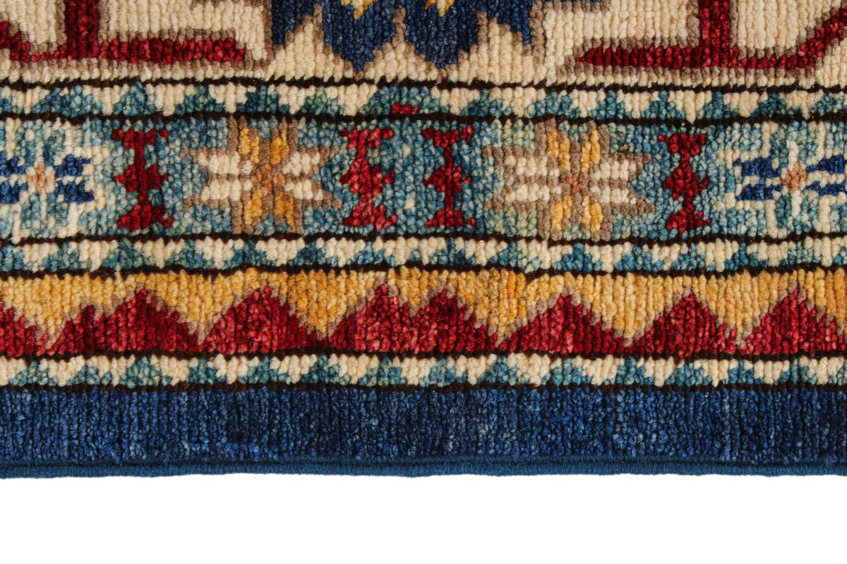 6x9 Navy and Ivory Kazak Tribal Rug