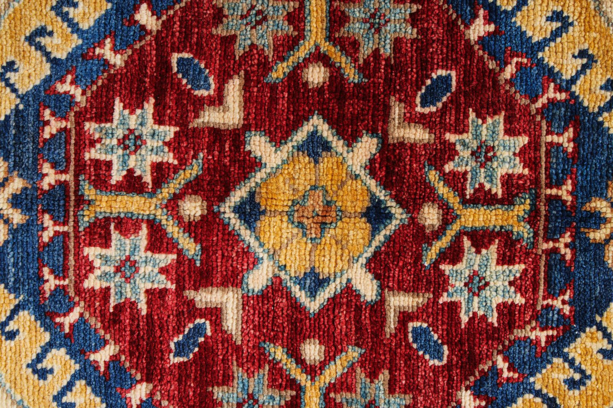 6x9 Navy and Ivory Kazak Tribal Rug