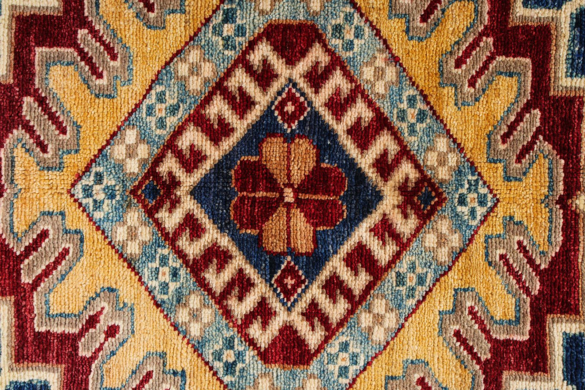 6x9 Navy and Ivory Kazak Tribal Rug