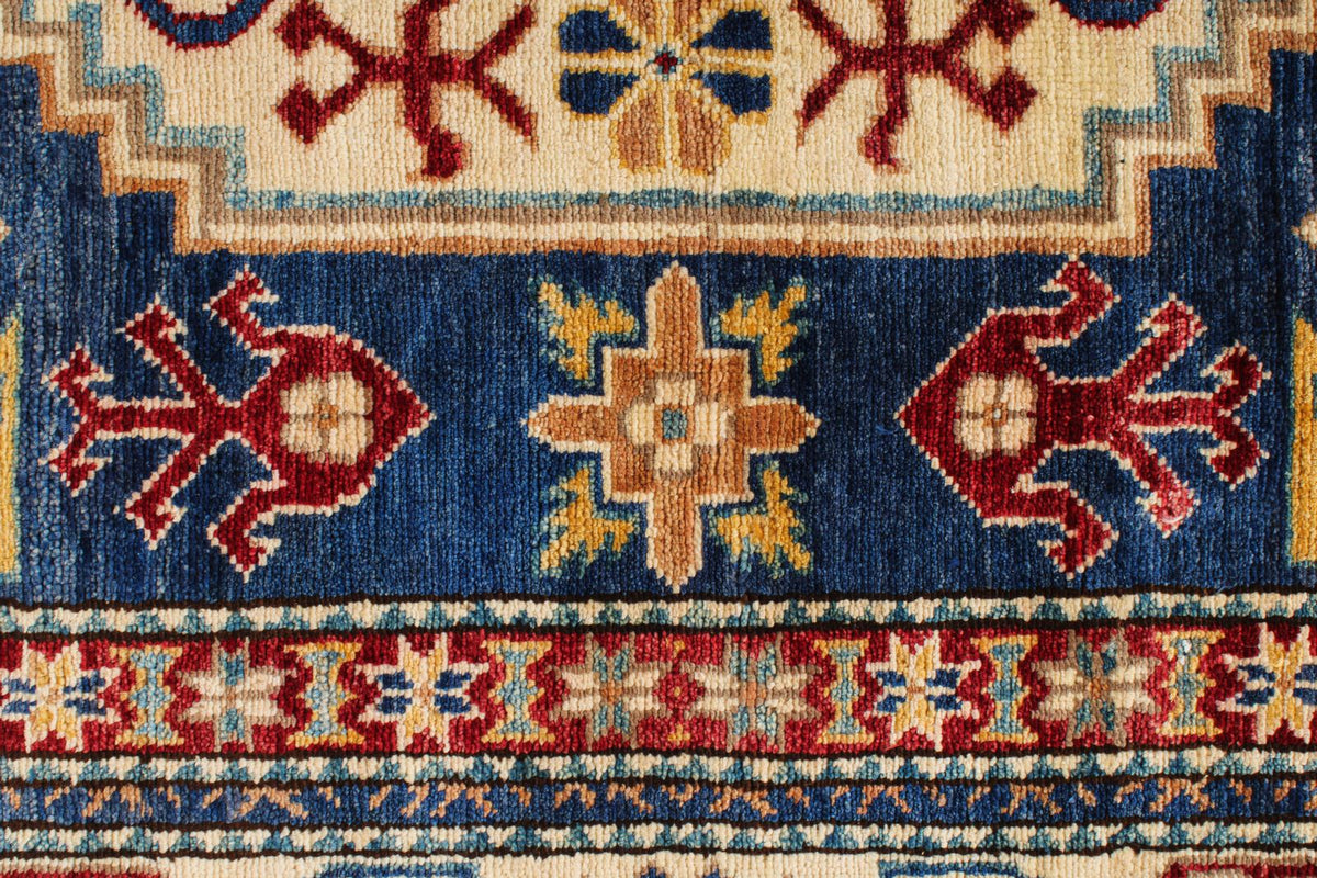 6x9 Navy and Ivory Kazak Tribal Rug