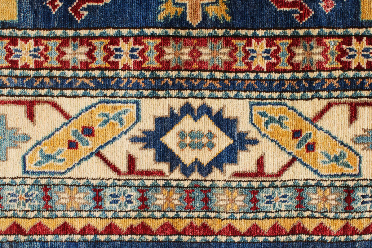 6x9 Navy and Ivory Kazak Tribal Rug