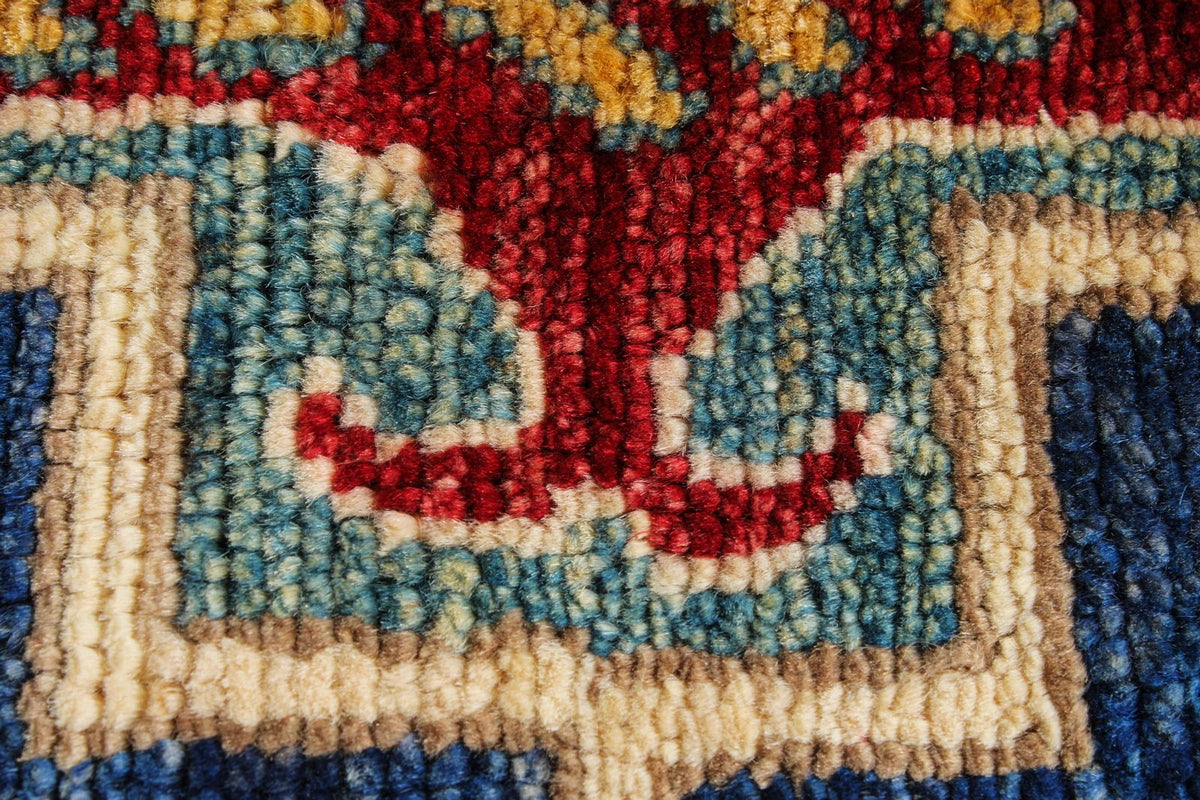 6x9 Navy and Ivory Kazak Tribal Rug