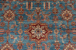 6x10 Blue and Ivory Kazak Tribal Rug