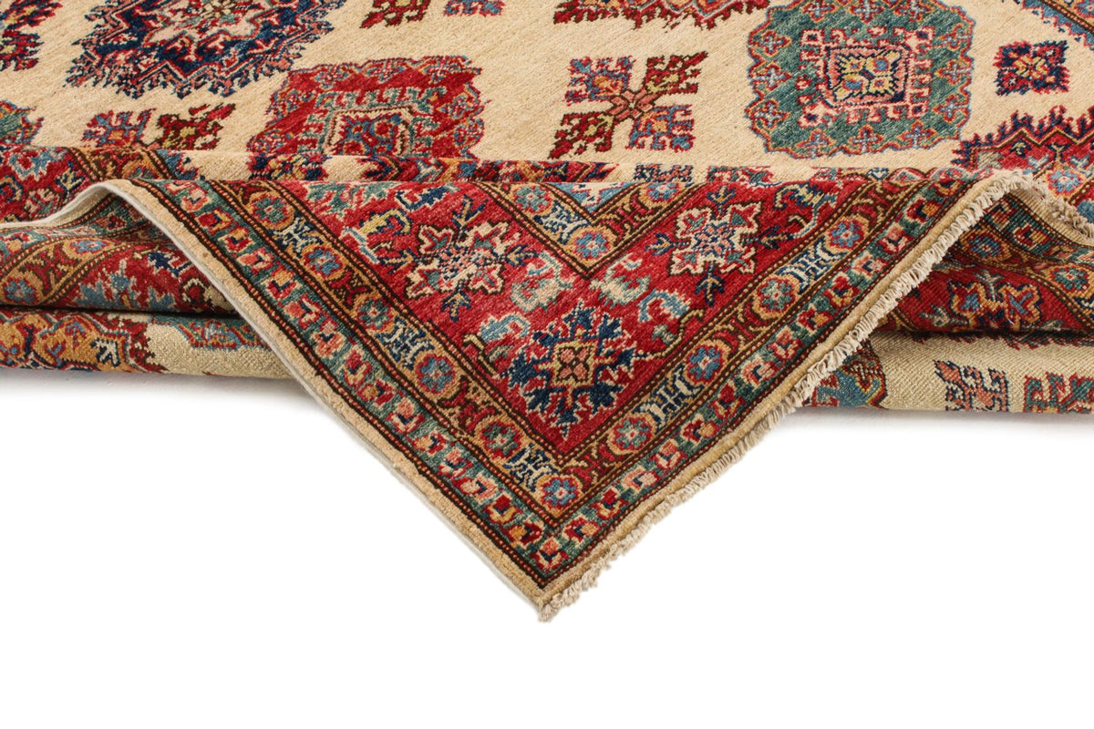6x8 Ivory and Red Kazak Tribal Rug