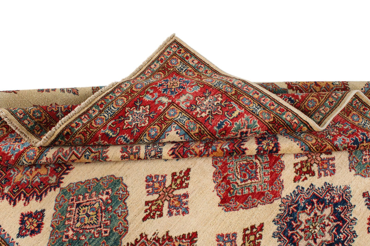 6x8 Ivory and Red Kazak Tribal Rug