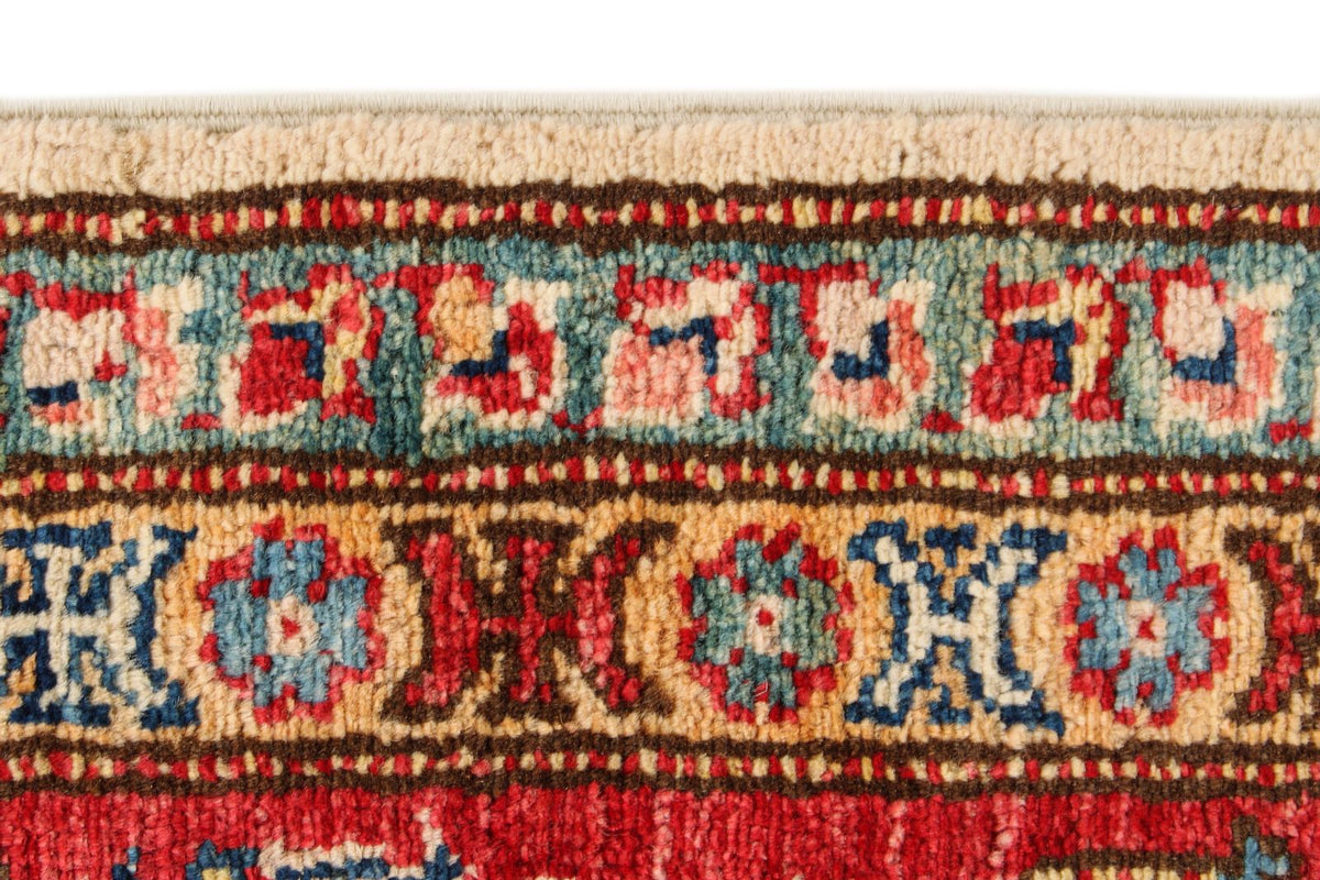 6x8 Ivory and Red Kazak Tribal Rug