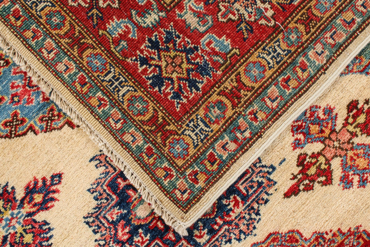 6x8 Ivory and Red Kazak Tribal Rug