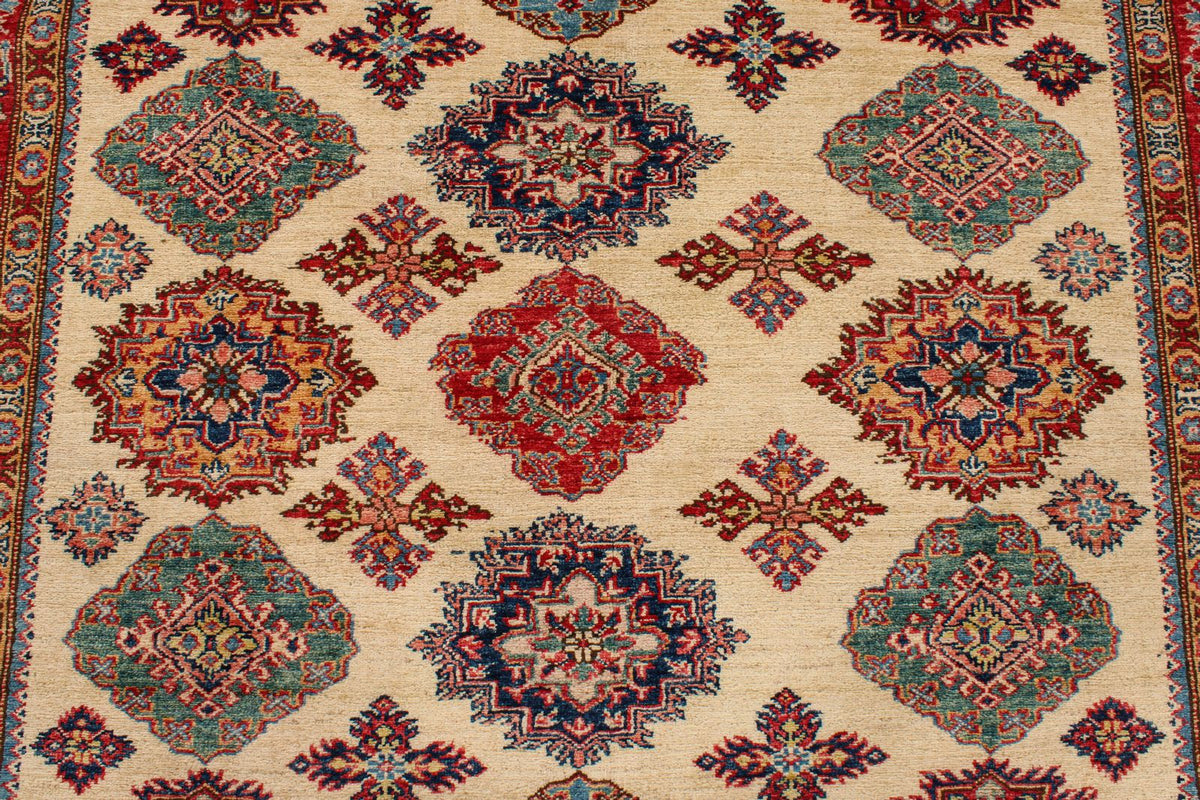 6x8 Ivory and Red Kazak Tribal Rug