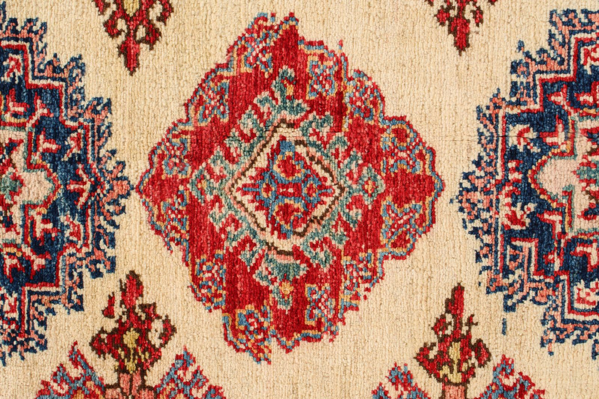 6x8 Ivory and Red Kazak Tribal Rug