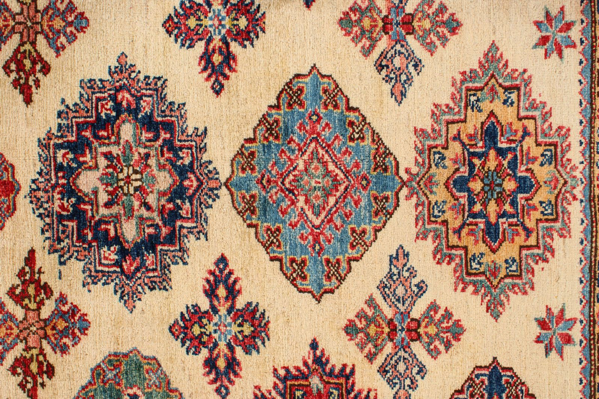 6x8 Ivory and Red Kazak Tribal Rug