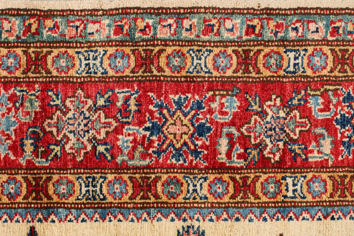 6x8 Ivory and Red Kazak Tribal Rug