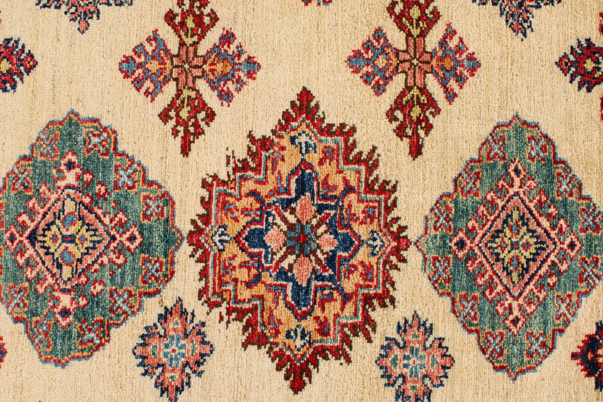 6x8 Ivory and Red Kazak Tribal Rug