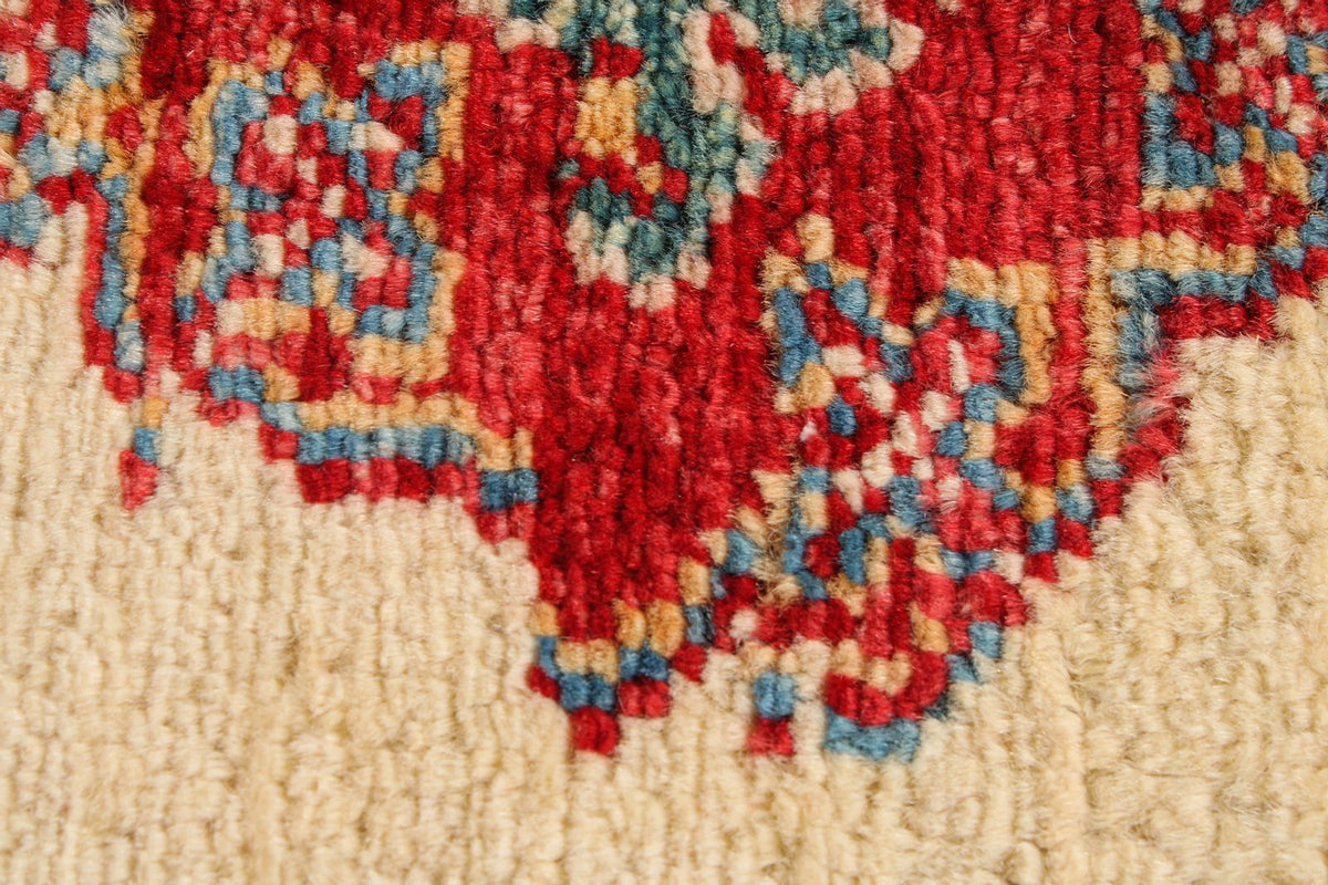 6x8 Ivory and Red Kazak Tribal Rug