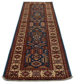 3x10 Blue and Ivory Kazak Tribal Runner