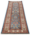 3x10 Blue and Ivory Kazak Tribal Runner